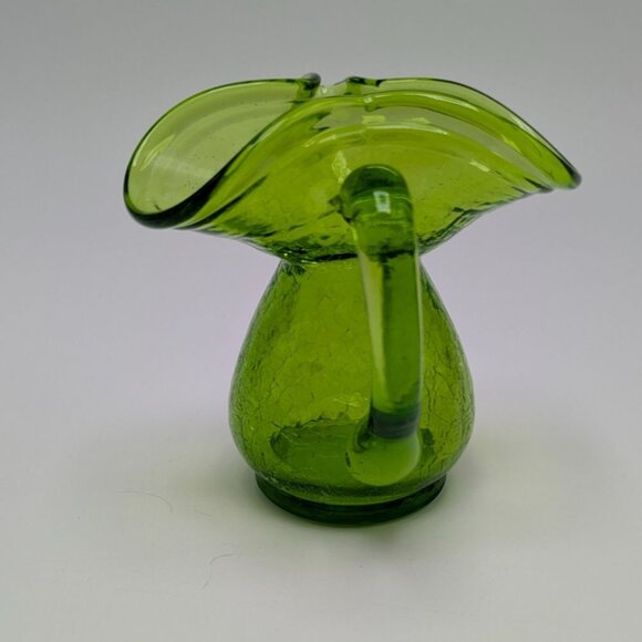 Handblown Crackle Green Glass Pitcher Creamer Vase Vintage Decor Piece - Picture 4 of 8